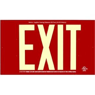 Photoluminescent Red Face Exit Sign 50 Feet UL 924 Listed No Electricity: Industrial & Scientific