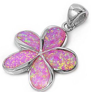 New Pink Australian Opal Plumeria .925 Sterling Silver Pendant Necklace Jewelry