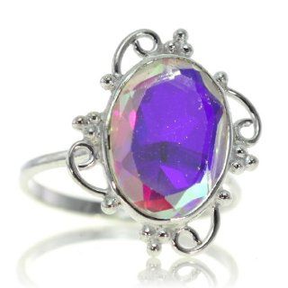 Rainbow Mystic Topaz Women Ring (size: 6.50) Handmade 925 Sterling Silver hand cut Rainbow Mystic Topaz color Multicolour 3g, Nickel and Cadmium Free, artisan unique handcrafted silver ring jewelry for women   one of a kind world wide item with original Ra