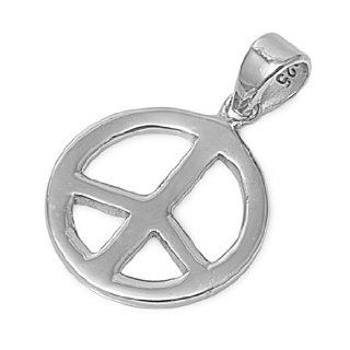 925 Sterling Silver Small Peace Sign Pendant   Silver Peace Sign Charm: Pendant Necklaces: Jewelry