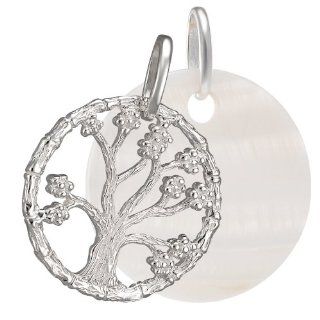 VINANI brand Germany 925 Sterling Silver Pendant Tree of Life matte shiny with Disc Natural Shell 30 mm (1.18") ABAW EZ: Jewelry