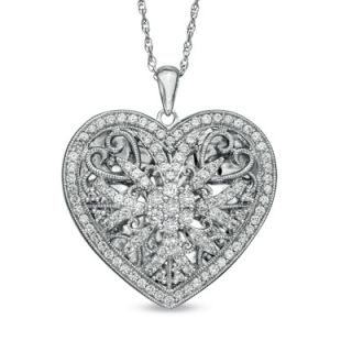 Lab Created White Sapphire Heart Locket Pendant in Sterling Silver