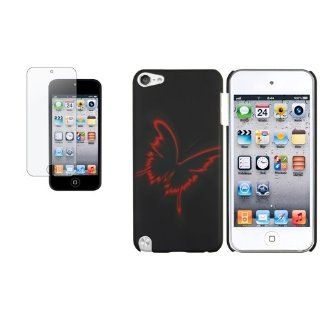 CommonByte Black/Red Butterfly Rubber Hard Case+Anti Glare Protector For iPod Touch 5 5G: Cell Phones & Accessories