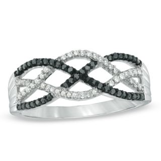 CT. T.W. Enhanced Black and White Diamond Loose Braid Ring in