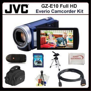 JVC GZ E200 Full HD Everio Camcorde Kit Includes JVC GZE200 Camcorder (Blue), HDMI Cable, 16GB Memory Card, Memory Card Reader, Large Carrying Case, Medium Size Tripod, Table Top Tripod, LCD Screen Protectors, Cleaning Kit & SSE Microfiber Cleaning Cl