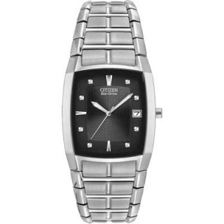 Mens Citizen Eco Drive™ Stainless Steel Watch with Black Tonneau