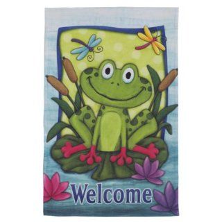 Whimsical Frog Welcome Garden Flag 12x18  Outdoor Flags  Patio, Lawn & Garden