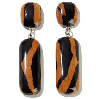 Rara Avis by Iris Apfel Brown and White Resin Zebra Print Drop Earrings