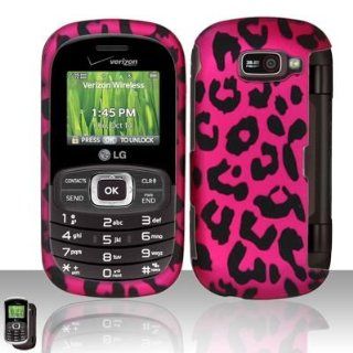 Hot Pink Leopard Rubberized Snap on Hard Shell Cover Protector Faceplate Cell Phone Case for Verizon LG Octane VN530 + LCD Screen Guard Film: Cell Phones & Accessories