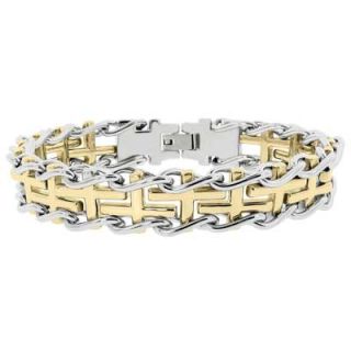 Mens Yellow Ion Plated Railroad Cross Link Bracelet in Stainless