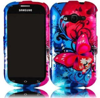Blue Hot Pink Butterfly Flower Hard Cover Case for Samsung Galaxy Reverb SPH M950: Cell Phones & Accessories