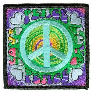 Novelty Iron On   Love Peace Sign Spiral Tye Dye Logo Hippie Retro Patch: Clothing