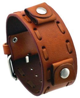 Nemesis #NBD B Brown Lace Stitching Wide Leather Cuff Wrist Watch Band: Watches