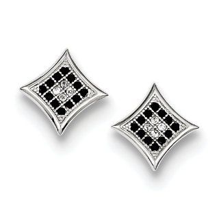 Sterling Silver Black And White Cz Pave Square Post Earrings, Best Quality Free Gift Box Satisfaction Guaranteed Jewelry