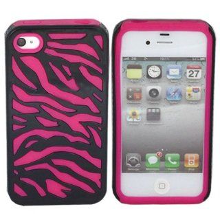 ASleek Hot Pink / Black Zebra Hard Soft Hybrid Silicone Case Cover for Apple iPhone 4 / 4S: Cell Phones & Accessories