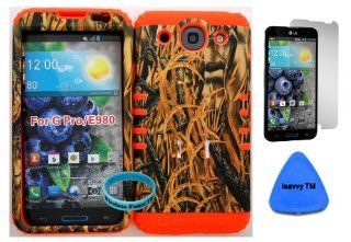 LG Optimus G Pro E980 Camo Mossy Hunter Series Straw Grass Plastic Snap on + Orange Silicone Kickstand Cover Case (Screen Protector, Pry Tool & Wireless Fones TM Wristband Included): Cell Phones & Accessories