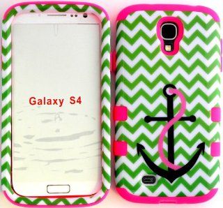 High Impact Hybrid Cover Case for Samsung Galaxy S4 lV I9500 Green Chevron with Anchor Snap on + Pink Gel with Screen Protector, Purple Stylus Pen, Cleaning Cloth and Earphone Winder By Wireless Fones: Cell Phones & Accessories