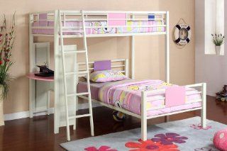 Inland Empire Furniture Ashley Pink & White Sturdy Metal Twin / Twin Loft Bed with Side Studen Desk: Home & Kitchen