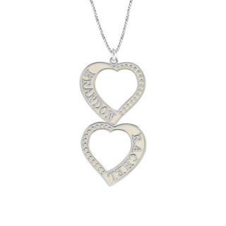 Personalized Couples Double Heart Pendant in 10K White Gold (2 Names