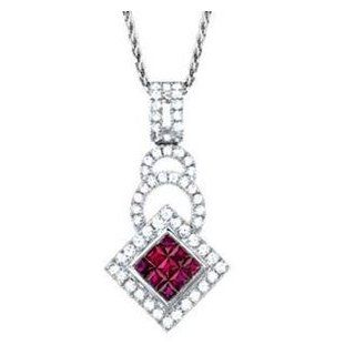 7/8 Carat Ruby & Diamond 14k White Gold Fashion Pendant/Necklace Jewelry