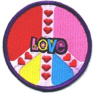 Embroidered Iron On Patch   Heart Love Peace Sign 3" Patch: Clothing