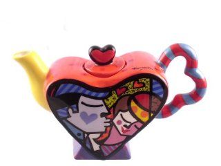 Romero Britto Collectible Mini Heart Shaped Kiss Teapot: Kitchen & Dining