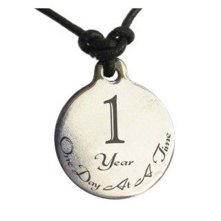 1 Year Sobriety Anniversary Medallion Leather Necklace for Sober Birthday, AA Alcoholics Anonymous, NA Narcotics Anonymous: Jewelry