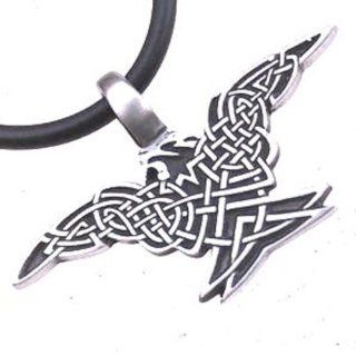 Celtic knot bird Eagle Pewter Pendant w PVC CHOKER Necklace: Jewelry