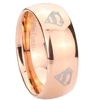 10MM Tungsten Carbide 4 Superman Rose Gold Dome Engraved Ring Size 13: Jewelry