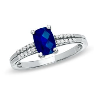 Cushion Cut Lab Created Blue and White Sapphire Ring in Sterling