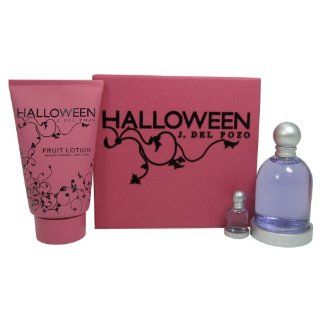 HALLOWEEN Perfume. 3 PC. GIFT SET ( EAU DE TOILETTE SPRAY 3.4 oz + FRUIT BODY LOTION 6.8 oz + EDT MINIATURE 4.5 ml) By Jesus Del Pozo   Womens  Beauty