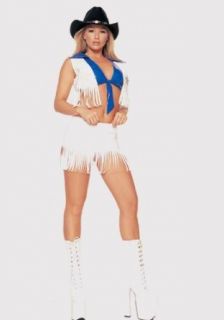 Vinyl Texan Cheerleader 2Pc Outfit (White/Blue;Large): Apparel Accessories: Clothing