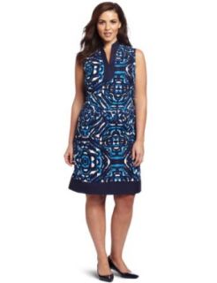 Jessica Howard Women's Plus Size Mandarin Linen Dress, Blue, 18W at  Womens Clothing store