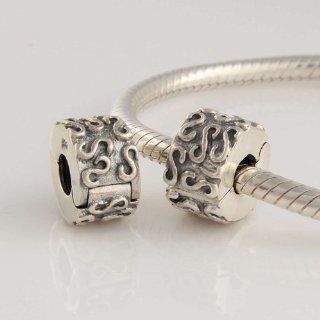 925 Sterling Silver Clip Stopper Charm with "S" Design for Pandora, Biagi, Chamilia, Troll and More Bracelets Jewelry