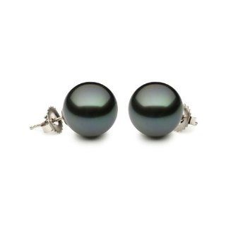14K White Gold 8 9mm Black Tahitian South Sea Cultured Pearl Stud Earrings AAA Quality Unique Pearl Jewelry