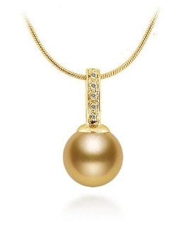 PremiumPearl 12 13mm Golden South Sea Cultured Pearl Pendant AAA Quality 14k Gold & Diamonds: Jewelry