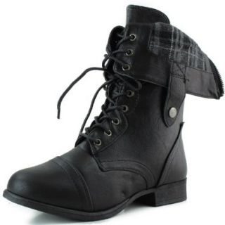 Top Moda Women's SMART 1 Fold Down Military Lace Up Combat Boots: Shoes