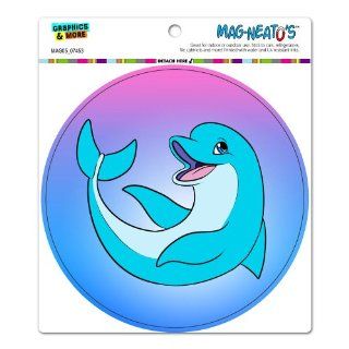 Happy Cartoon Dolphin   Beach Ocean Vacation Cute Circle MAG NEATO'STM Automotive Car Refrigerator Locker Vinyl Magnet: Automotive