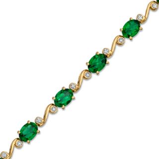 Oval Lab Created Emerald and Diamond Accent Swirl Bracelet in Sterling