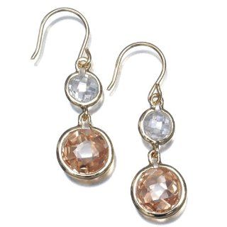 18k Gold Overlay Sterling Silver Clear and Champagne Cubic Zirconia Double Drop Earrings: Jewelry