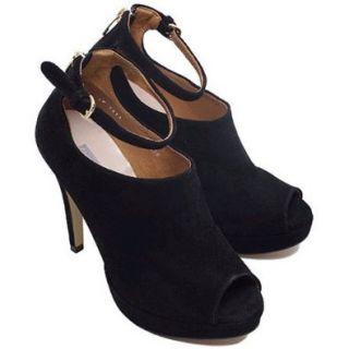 Moonar Lady Women Faux Synthetic Suede High Platform Heel Toe Open Ankle Boot Buckle Shoes US5 8(Black): Pumps Shoes: Shoes