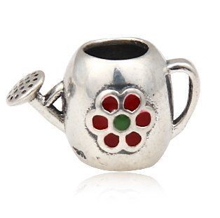 Silver "Flower Watering Can" Charm Bead Compatible Brands: Authentic Pandora, EvesErose, Chamilia, Moress, Troll, Ohm, Sterling European, Zable, Biagi, Kay's Charmed Memories, Kohl's, Persona Bracelets / Necklaces & more!: Jewelry