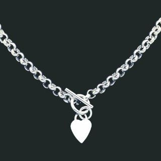 Sterling Silver Engraveable Heart Disc on Fancy Link Toggle Necklace 18 Inches Jewelry