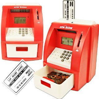 Deluxe ATM Toy Bank w/ ATM Card Red Teach Your Kids to Save and Value Money with This Fun Interactive Bank That Works Just Like a Real Atm! Children Learn About Deposits and Withdrawals and Can Even Set and Reach Savings Goals! The Bank Also Functions As a