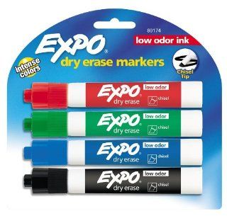 Expo Low Odor Chisel Tip Dry Erase Markers, 4 Colored Markers(80174) : Office Products