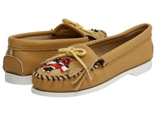 Minnetonka Thunderbird Smooth Leather Boat Sole Womens Shoes (Beige)