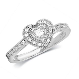 CT. T.W. Diamond Vintage Style Heart Promise Ring in 10K White