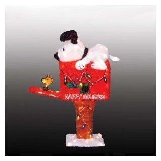 42" Animated Tinsel Peanuts Snoopy On Mailbox Lighted 3 D Christmas Yard Art   Outdoor Statues