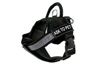 DT Works Harness with Padded Reflective Chest Straps, Ask To Pet, Black, Small, Fits Girth Size: 25 Inch to 34 Inch : Pet Supplies