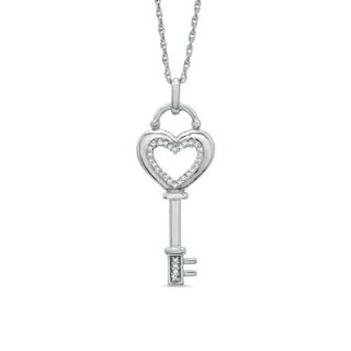 CTW. Diamond Heart Clutch Key Pendant in Sterling Silver   Zales